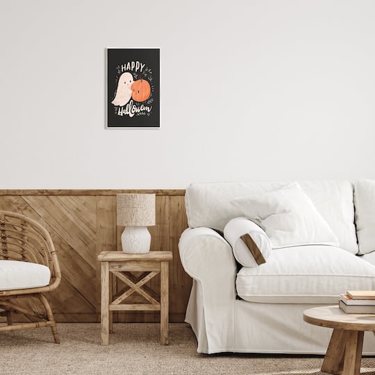 Stupell Industries Happy Halloween Smiling Ghost Pumpkin Wall Plaque Art
